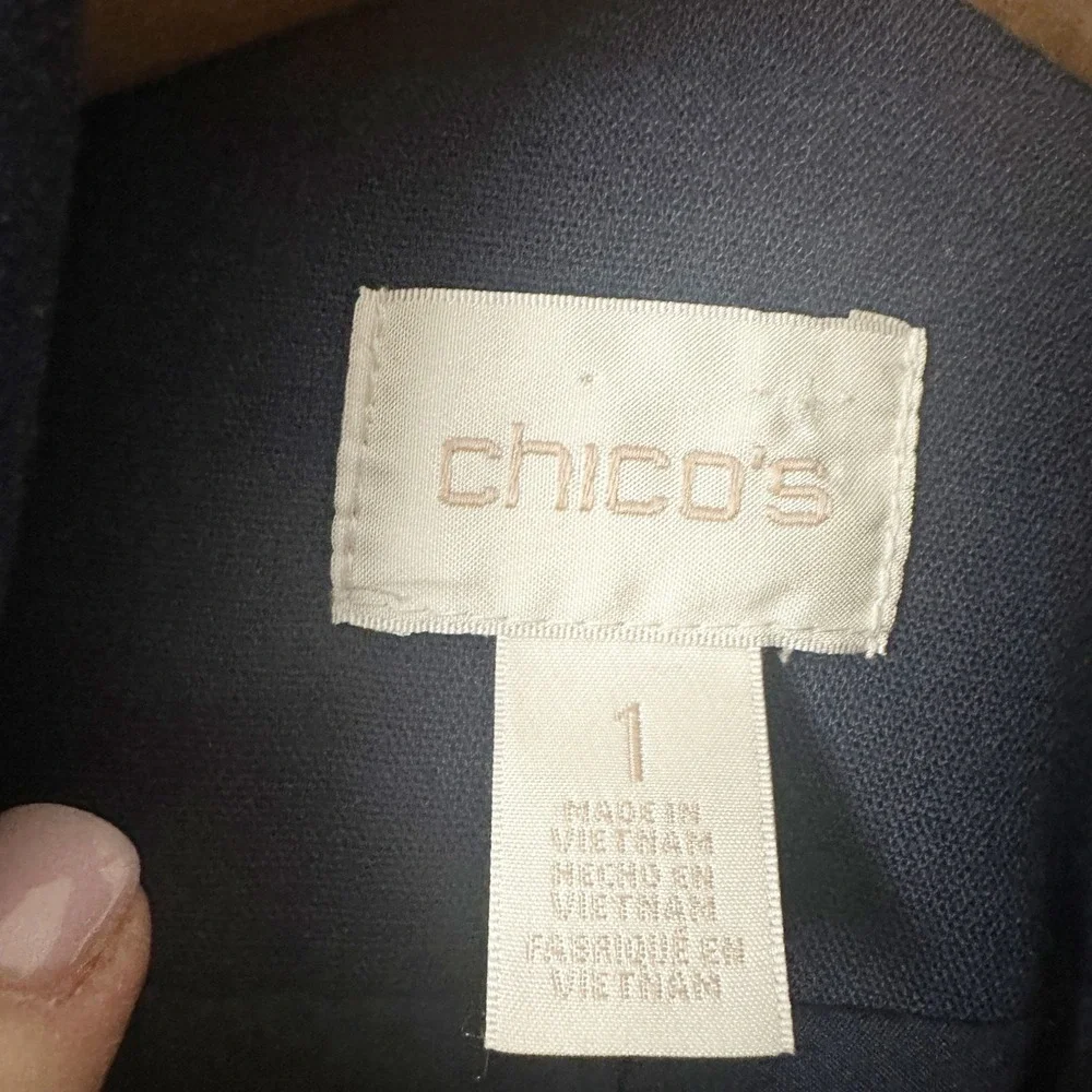 Chico's Size 1 Navy Military Gold Button Blazer Jacket Size Medium Size 8